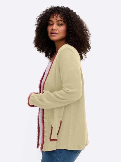 Strickjacke Langarm Jersey Uni Ohne Kragen