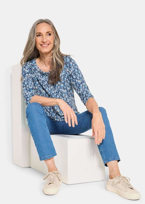 Halbarm Viskoseshirt im Allover-Design