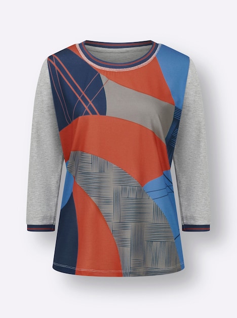 Druck-Shirt 3/4-Arm Sonstiges Muster Ohne Kragen