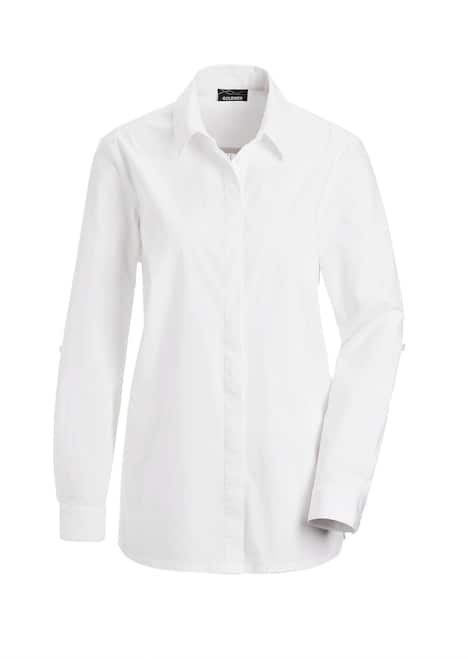 Weiße Damenbluse im längeren Schnitt