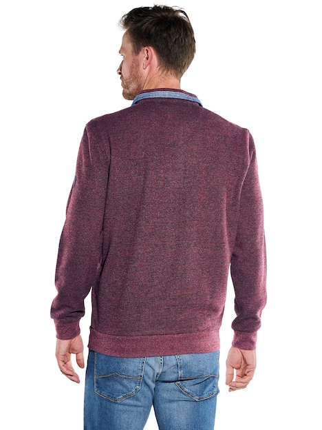 Herren Sweatshirt mit Stehkragen und Brusttasche , Dunkelrot