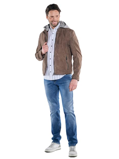 engbers Herren Lederjacke mit heraustrennbarer Blende , Hellbraun