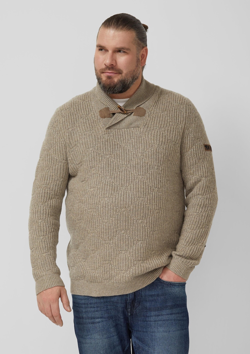 Wollmix-Pullover mit Schalkragen und Struktur