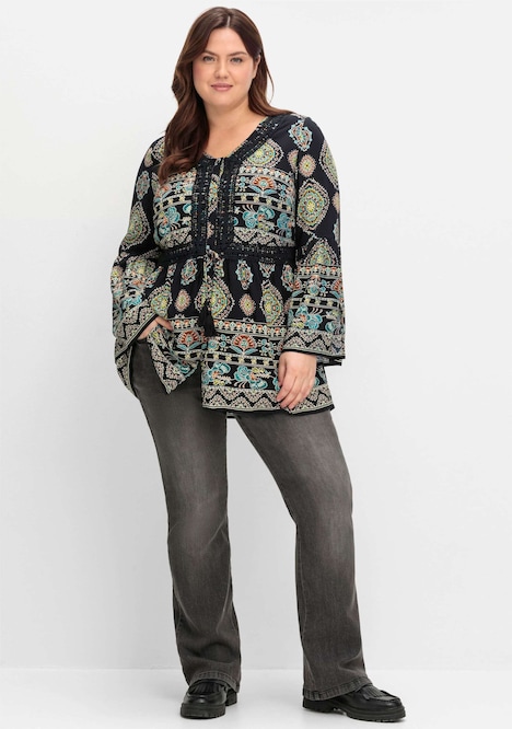 Longbluse Langarm Sonstiges Muster Ohne Kragen