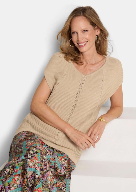 Rippstrickpullover mit V-Ausschnitt