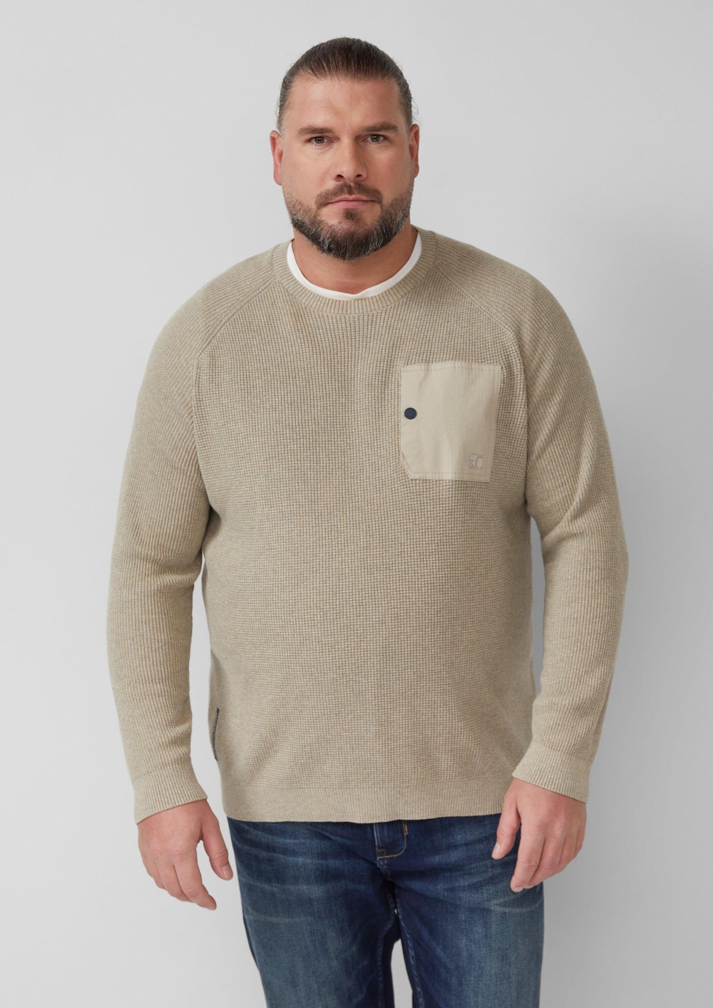 Baumwoll-Pullover mit aufgesetzter Brusttasche