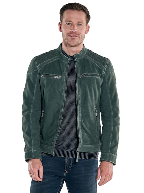 engbers Herren Lederjacke mit Stehkragen , Dunkelgruen