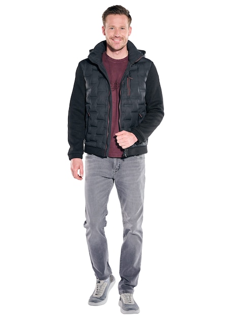 Herren Steppjacke mit Strickärmeln , Schwarz
