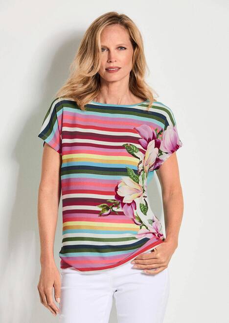 Streifenshirt mit floralen Akzenten