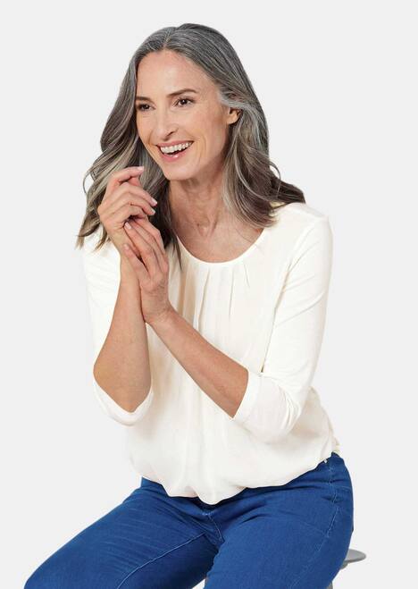 Chiffon-Shirt mit 3/4-Arm, Rundhals