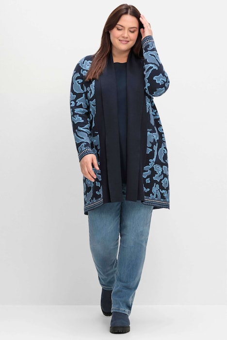 Longstrickjacke Langarm Jacquard Mehrfarbig Schalkragen