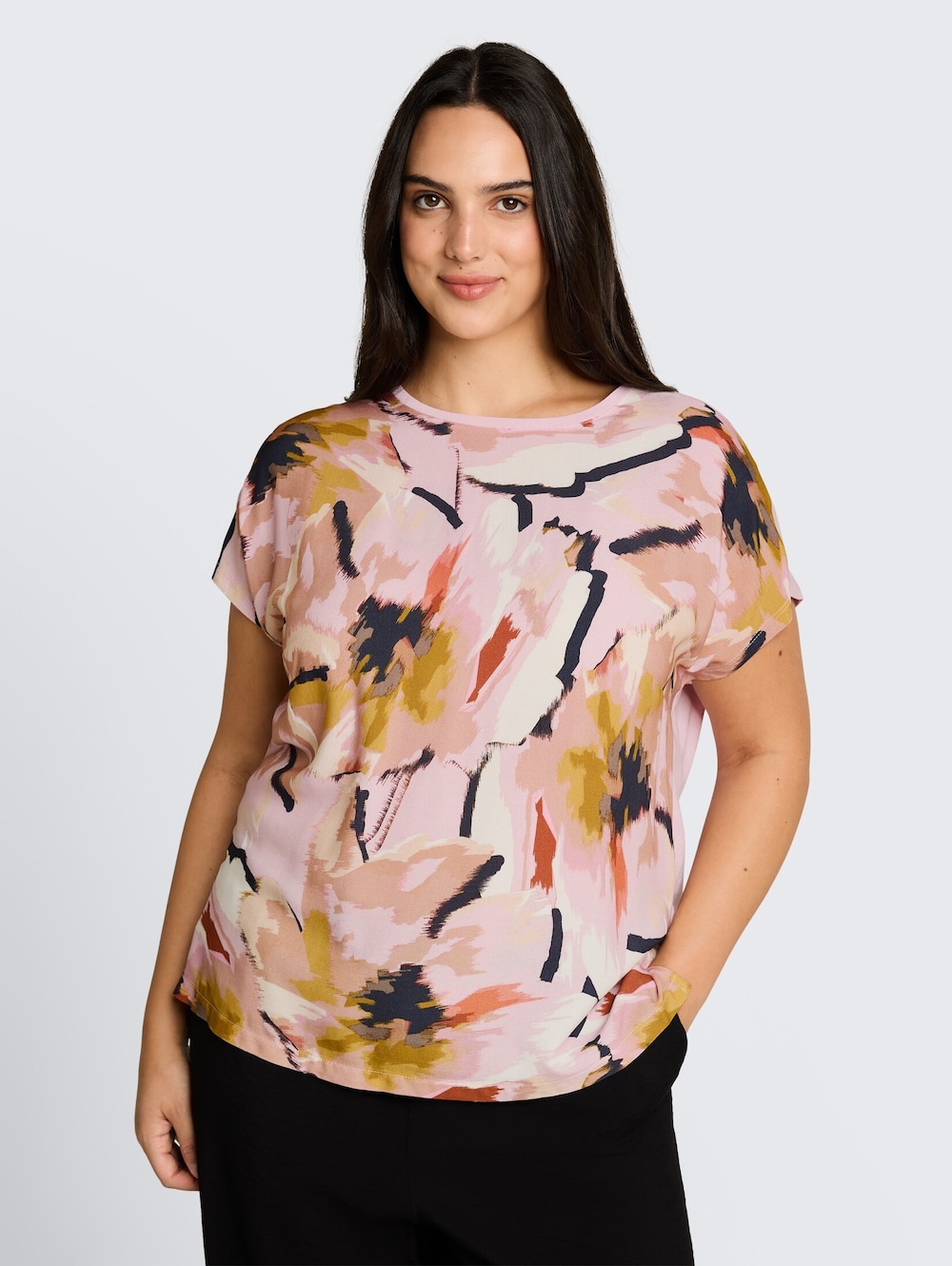 T-Shirt im Material-Mix