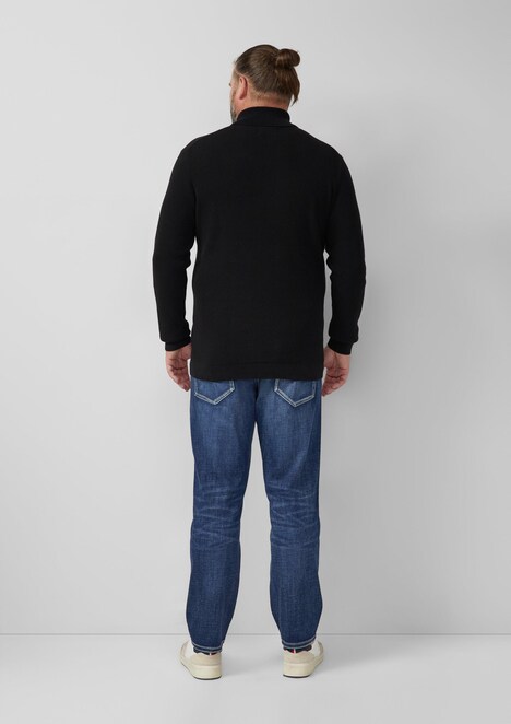 Strukturmix-Pullover aus reiner Baumwolle mit Rollkragen