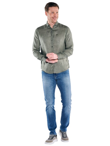Herren Leinenhemd mit gewaschener Optik , Khaki