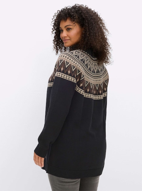 Langarm-Pullover Jacquardpullover im Norweger-Stil Langarm Stehkragen