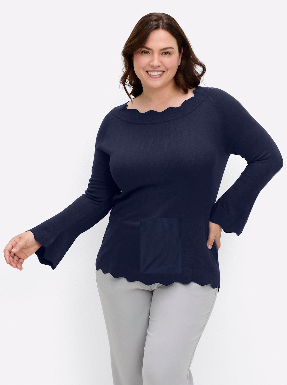 Pullover Langarm Jersey Uni Ohne Kragen