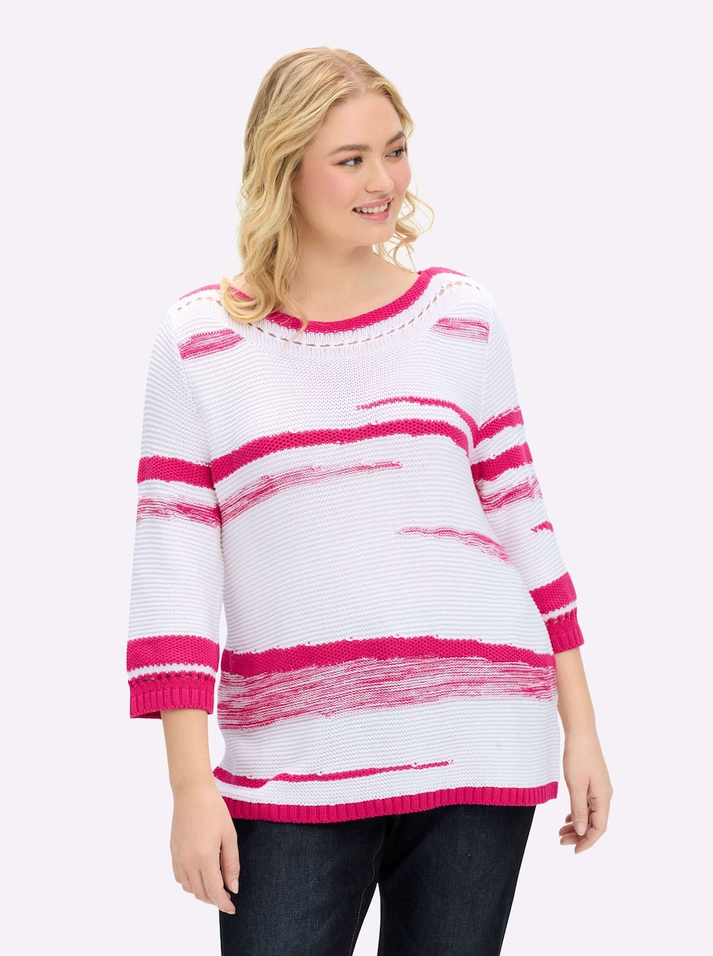 Pullover 3/4-Arm Links-Strick Sonstiges Muster Ohne Kragen