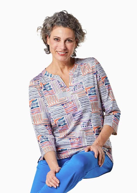 Tunika-Druckshirt mit Stehkragen