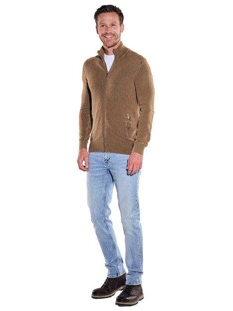 Herren Cardigan mit Zipper und Stehkragen , Cognac