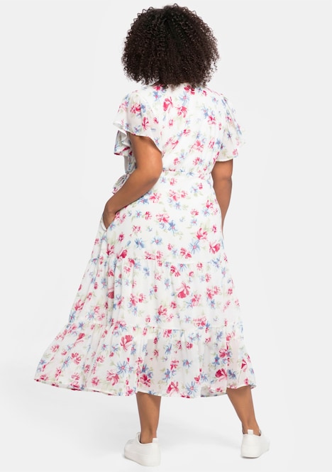 Chiffonkleid Kurzarm Mehrfarbig Mit Kapuze