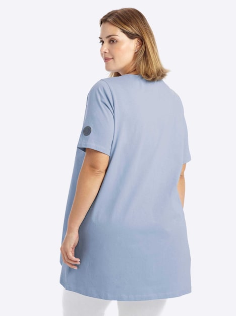 Halbarmshirt Longshirt mit gerundetem Saum Kurzarm