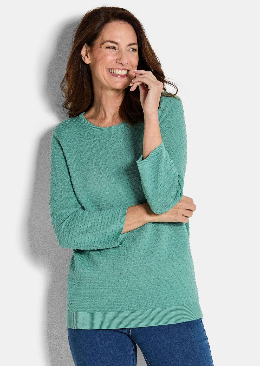 Halbarm Baumwollpullover mit Struktur