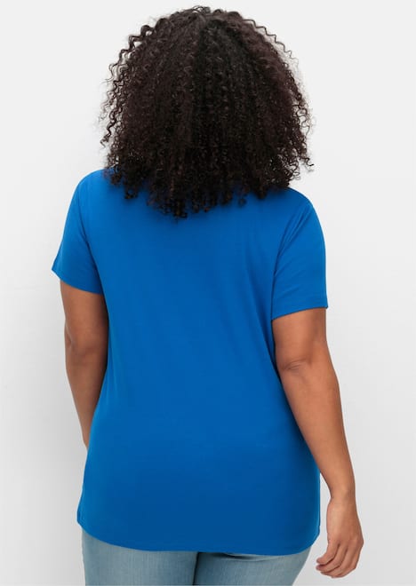 T-Shirt Kurzarm Uni Ohne Kragen