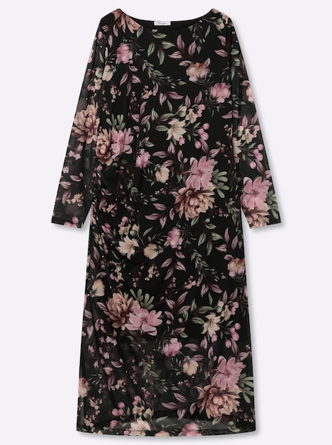 Mesh-Kleid Blumenkleid aus Mesh-Qualität Langarm Ohne Kragen