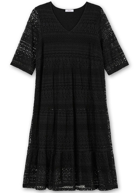 Spitzenkleid 3/4-Arm Uni Ohne Kragen