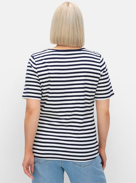 T-Shirt Streifenshirt mit Rundhalsausschnitt Kurzarm Streifen keine Angabe