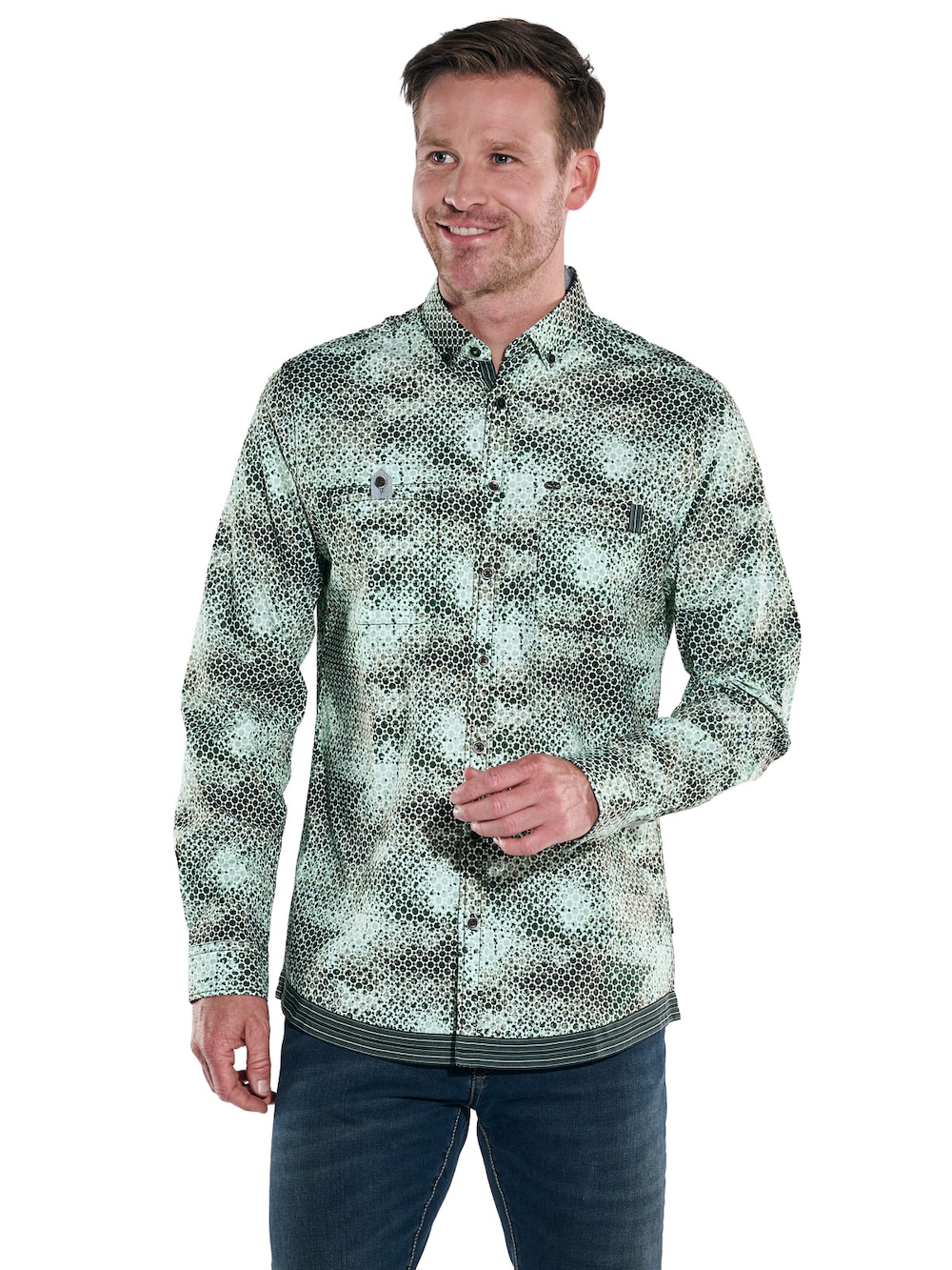 engbers Herren Langarm-Hemd gemustert , Dunkelgruen