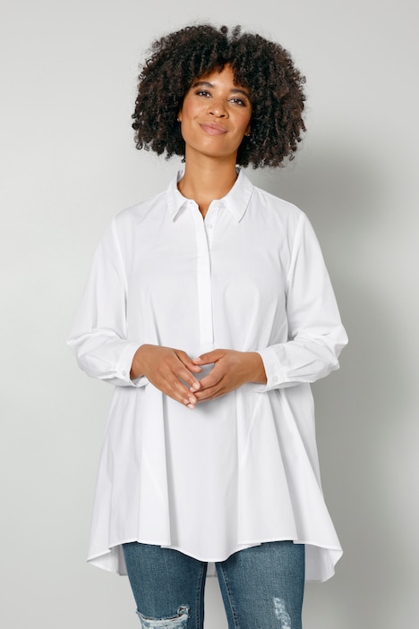 Lange blouse, A-lijn, overhemdkraag, lange mouwen
