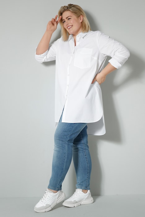 Lange blouse, A-lijn, overhemdkraag, lange mouwen