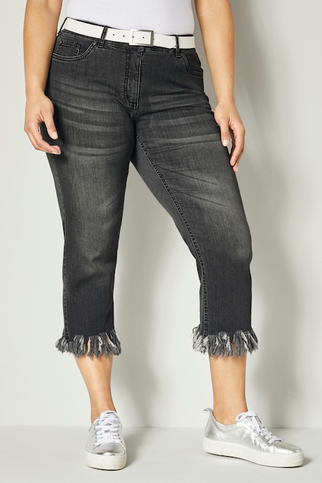 3/4-Jeans, Slim Fit, Fransensaum, 5-Pocket