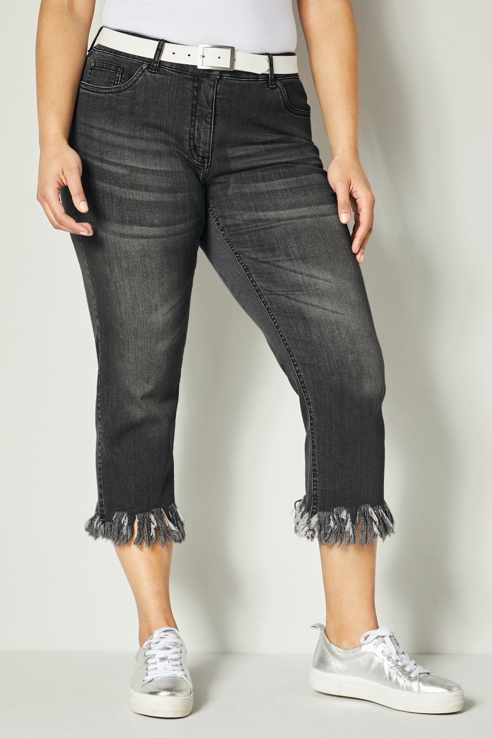 3/4-Jeans, Slim Fit, Fransensaum, 5-Pocket