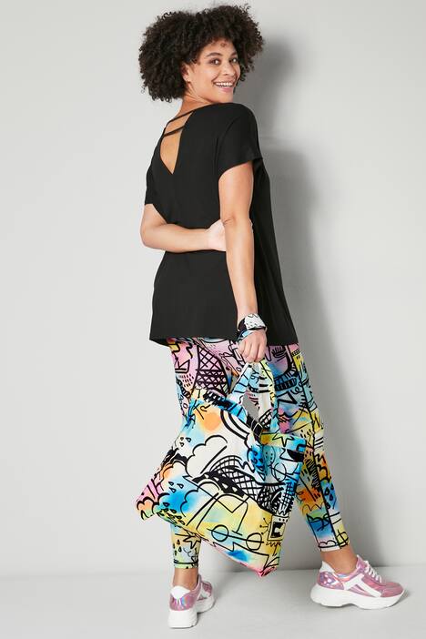 T-Shirt, oversized, Rücken V-Ausschnitt mit Band, überschnittene Schultern