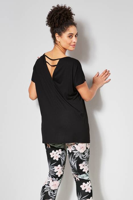 T-Shirt, oversized, Rücken V-Ausschnitt mit Band, überschnittene Schultern