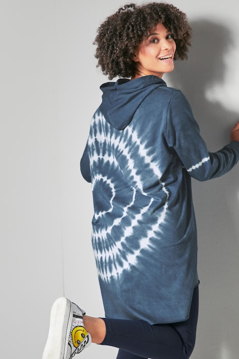 Long-Hoodie, Kapuzen-Sweatshirt, Batik-Druck, Langarm