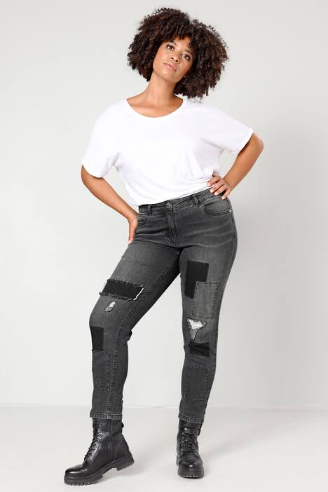 7/8-Jeans, Slim Fit, Patches, 5-Pocket