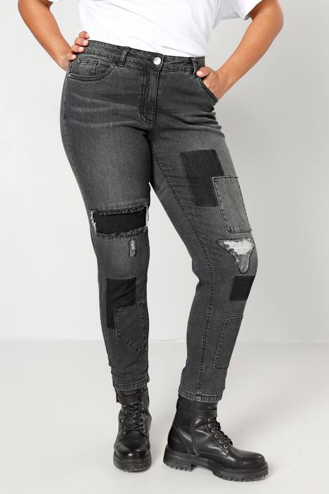 7/8-Jeans, Slim Fit, Patches, 5-Pocket