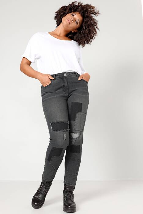 7/8-Jeans, Slim Fit, Patches, 5-Pocket