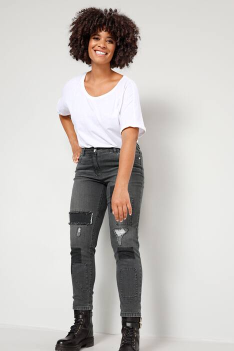 7/8-Jeans, Slim Fit, Patches, 5-Pocket