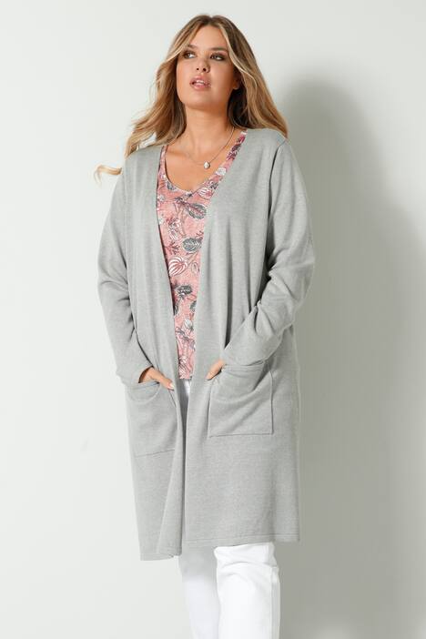 Long-Strickjacke, Classic Fit, offene Form, Langarm