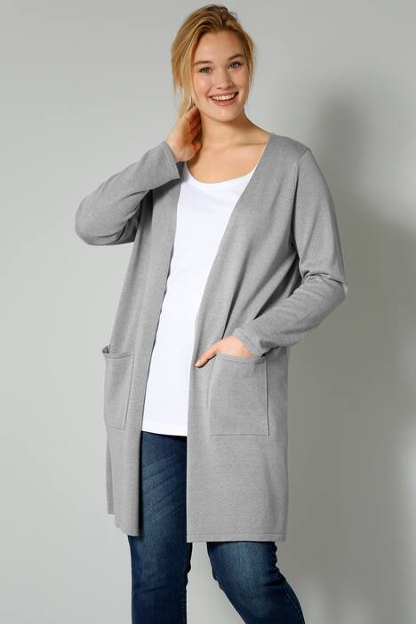 Long-Strickjacke, Classic Fit, offene Form, Langarm
