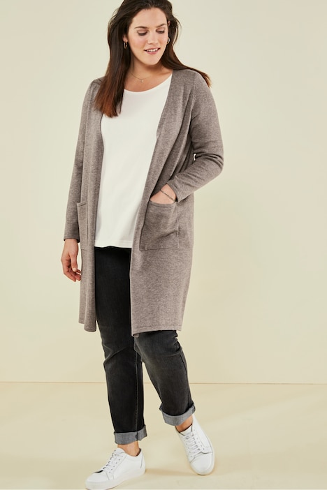 Long-Strickjacke, Classic Fit, offene Form, Langarm