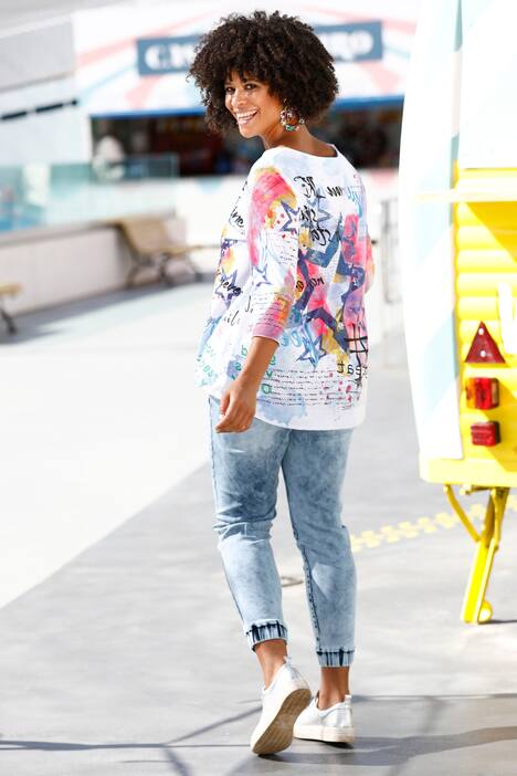 Denim-Joggpants, Karottenform, moon washed, Elastikbund