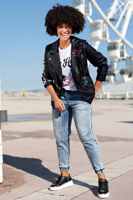 Denim-Joggpants, Karottenform, moon washed, Elastikbund