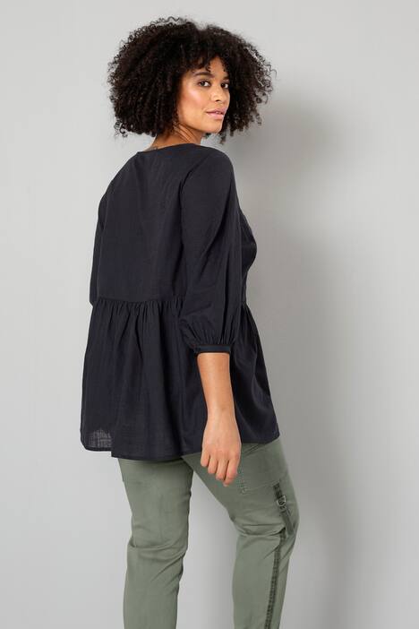 Tunika, Loch-Stickerei, V-Ausschnitt, 3/4-Ärmel