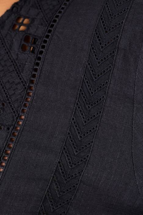 Tunika, Loch-Stickerei, V-Ausschnitt, 3/4-Ärmel