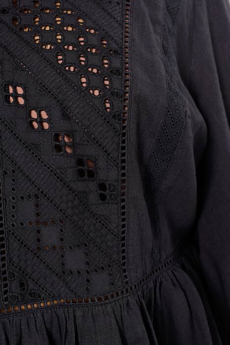 Tunika, Loch-Stickerei, V-Ausschnitt, 3/4-Ärmel